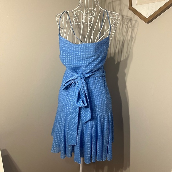 ALICE + OLIVIA Webber Cowl-Neck Godet Dress w/ Belt Size 6 Blue - Picture 5 of 9